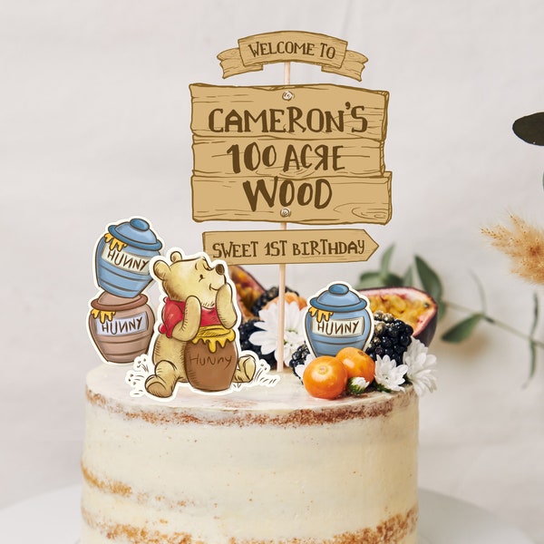 Printable Winnie the Pooh Cake Topper, Hundred Acre Wood Party Decor, Pooh Bear Baby Shower, Digital