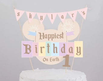 Printable Happiest Birthday On Earth Cake Topper, Disneyland Birthday Cake Topper, Digital file