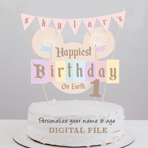 Printable Happiest Birthday On Earth Cake Topper, Disneyland Birthday Cake Topper, Digital file