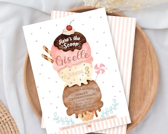 Ice Cream Birthday Invitation, Here's The Scoop Invitation, Optional, Ice Cream Party Invite, Kids, Birthday, Invitation, Digital, Printable