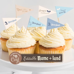 Editable Name Disneyland Cupcake Topper, Mickey Straw Flags, Disney Sandwich Flags, Disneyland Party Decoration, Digital file
