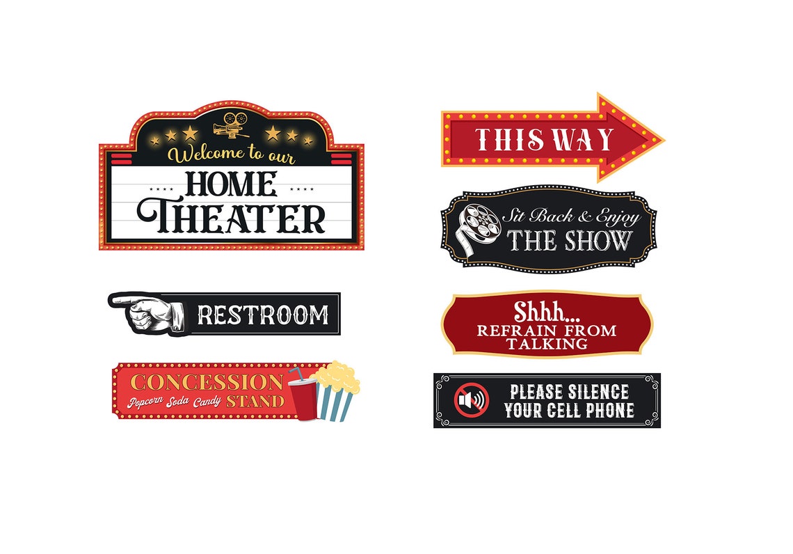 Movie Night Party Directional Sign, Movie Birthday, Home Cinema, Movie ...