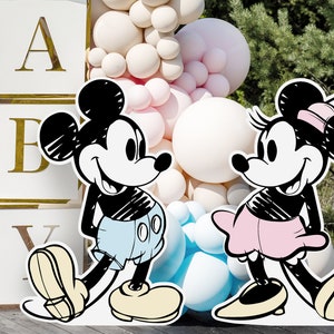 Recorte imprimible de Mickey y Minnie, accesorio de pie para fiesta de cumpleaños de Disneyland, baby shower de Mickey, decoración para fiesta de Minnie, archivo digital
