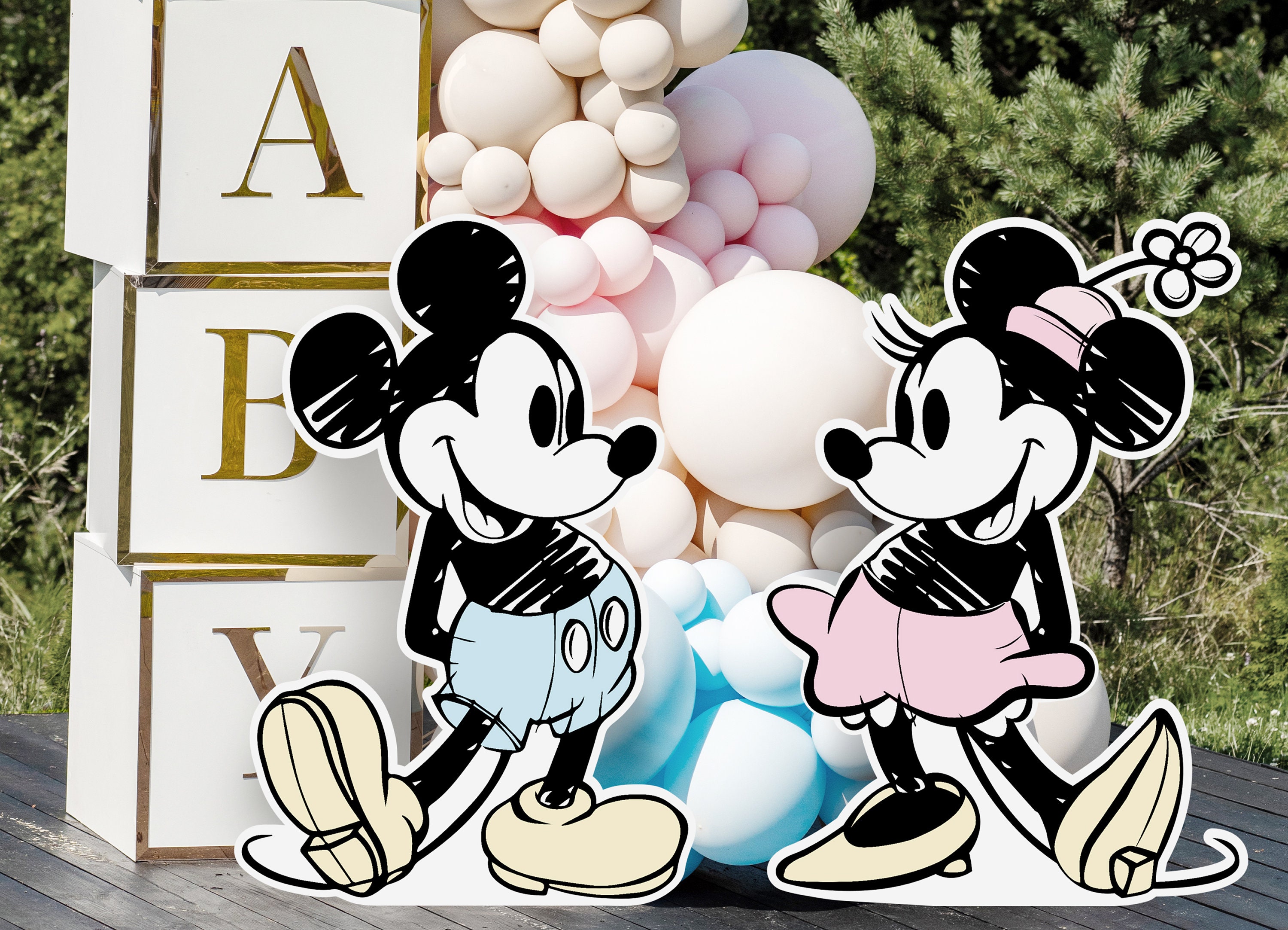 Mouse Decorations Baby Mickey And Minnie Baby Shower Decorations Printable  Classic Mickey Minnie Cutout, Disneyland Birthday, image size:3000x2165