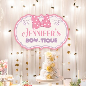 Bewerkbaar Minnie Bowtique-bord, Minnie Party, digitale bestanden