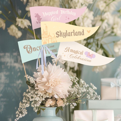 Editable Happiest Birthday On Earth Pennants, Mickey Banners, Minnie Birthday Decorations, Disneyland Party, Digital file