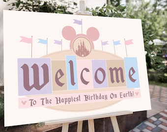 Disneyland Birthday Party Welcome Sign, Disneyland Party Decoration, Digital file