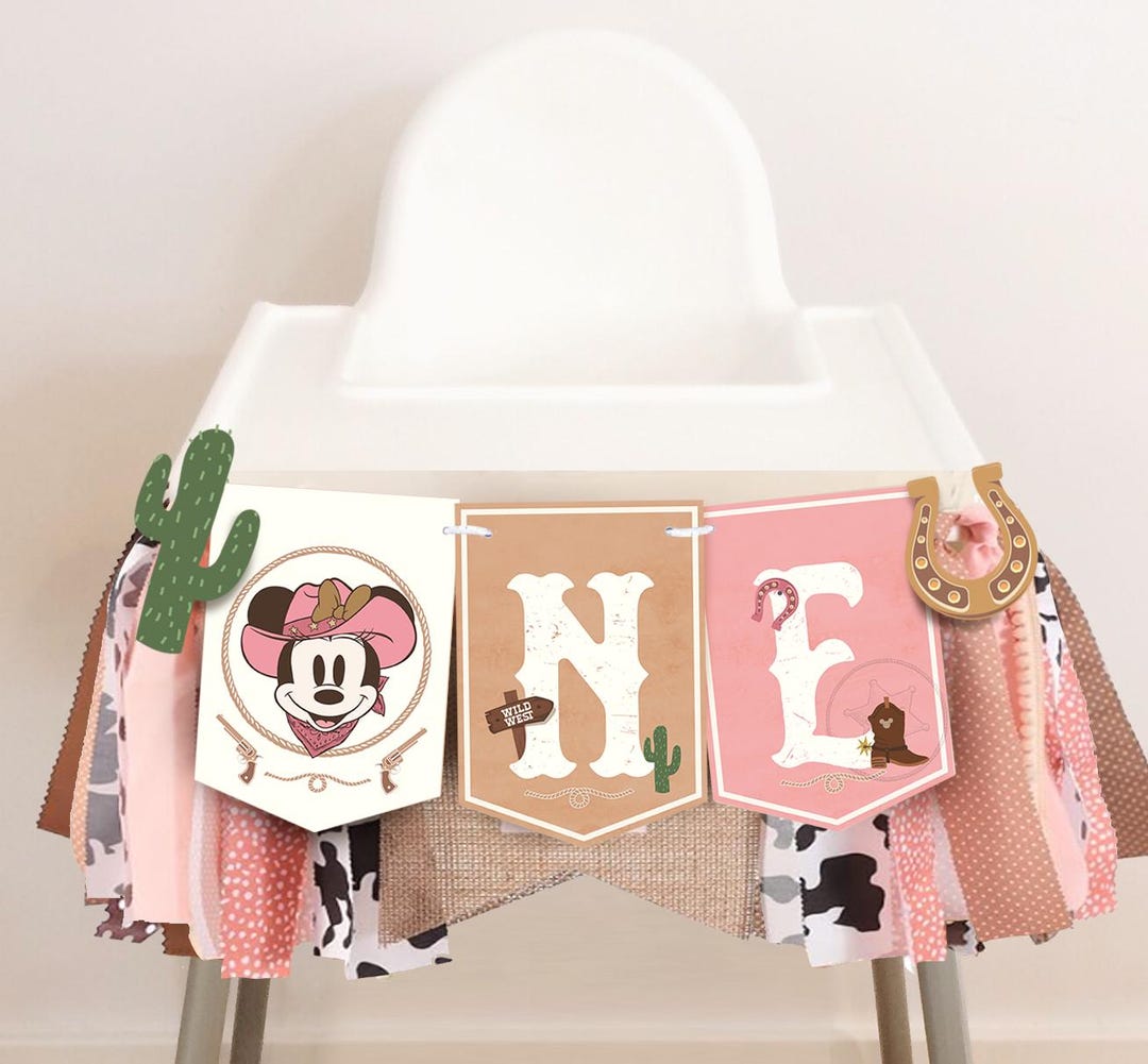 Printable Minnie Cowboy One Banner, Rodeo Birthday Party High Chair ...