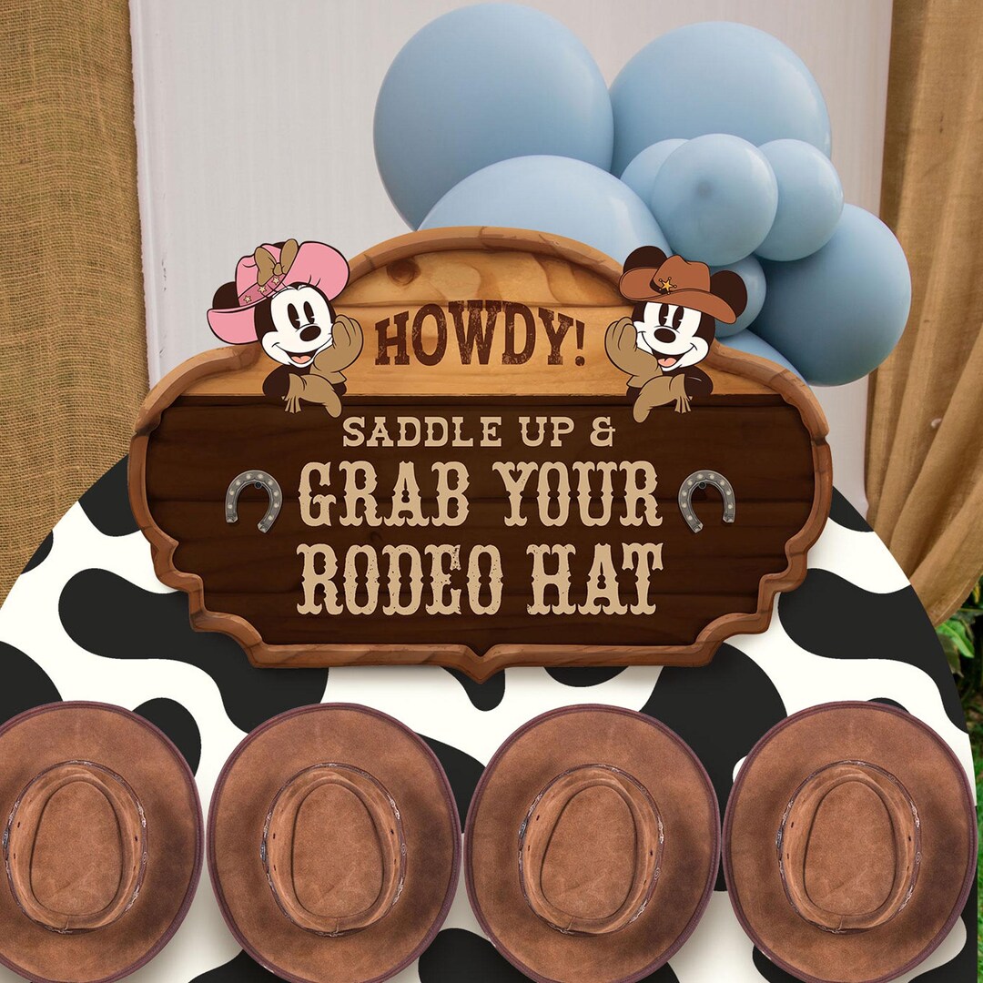 Printable Mickey & Minnie Grab Your Rodeo Hat Sign, Cowboy Mickey ...