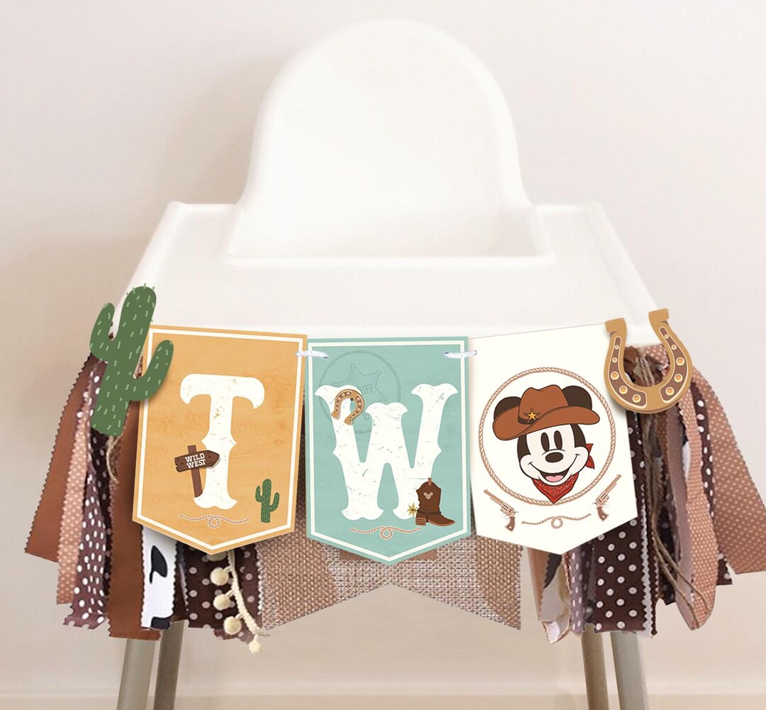 Printable Mickey Cowboy Two Banner, Rodeo Birthday Party High Chair ...