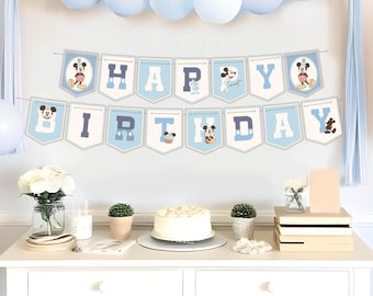 Afdrukbare Mickey Happy Birthday banner, Disneyland gelukkigste verjaardag op aarde feestdecoratie, Mickey Party, digitaal bestand