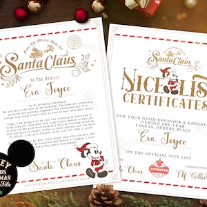 Editable Letter from Santa Mickey + Nice List Certificate I North Pole Official Mail