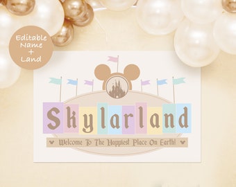 Editable Name Disneyland Sign, Happiest Birthday on Earth, Disneyland Baby Shower, Digital file