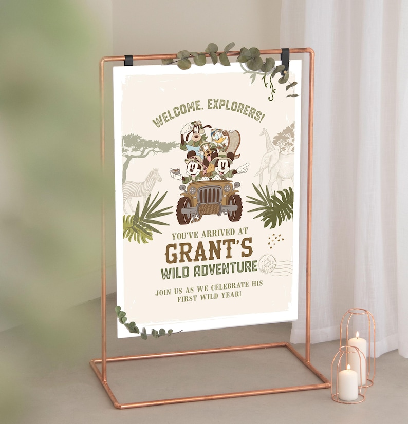 Welcome Explorers Mickey Safari Birthday Welcome Sign, Jungle Mickey Birthday, Digital ...