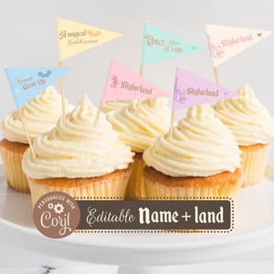 Editable Name Disneyland Cupcake Topper, Mickey Straw Flags, Disney Sandwich Flags, Disneyland Party Decoration, Digital file