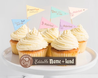Editable Name Disneyland Cupcake Topper, Mickey Straw Flags, Disney Sandwich Flags, Disneyland Party Decoration, Digital file