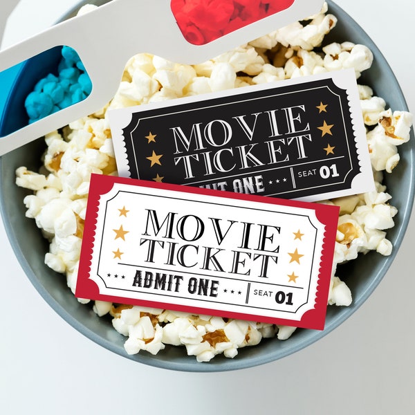 Printable Movie Tickets, Pretend Play Cinema Tickets, Movie Night Birthday Party Decorations, Movie Party Decorations, Digital file