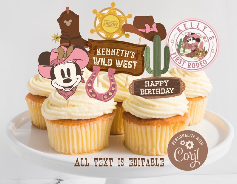 Printable Minnie Rodeo Birthday Cupcake Topper, Minnie Cowgirl Birthday ...