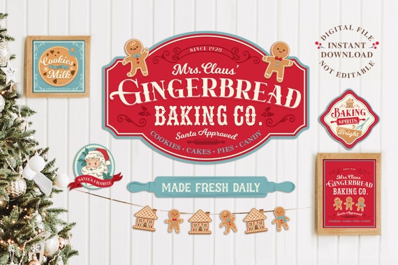PRINTABLE Gingerbread Bakery Sign, Cookie Exchange Party Decoration, Christmas Party Decor, Digital file