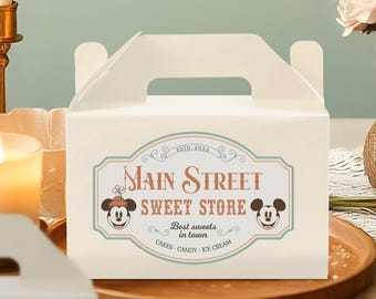 Étiquette imprimable Mickey & Minnie Sweet Store, étiquette de boîte à pignon Disneyland Favour, anniversaire Mickey, baby shower Minnie, fichier numérique