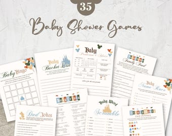 Printable Baby Shower Game Bundle, Disneyland Baby Shower Game Sign, Happiest Baby Shower On Earth, Mickey Baby Shower, Digital file