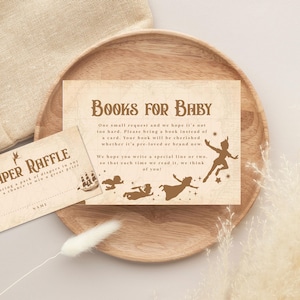 Nimmerland-Baby-Dusche-Windel-Verlosung und Bücher für Baby, Peter Pan-Babyparty, digital, druckbar
