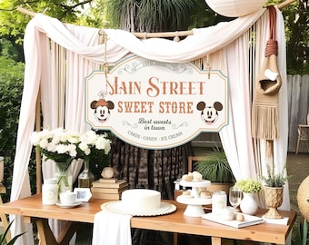 Printable Mickey & Minnie Sweet Store Sign, Main Street Candy Shop, Perfect for any Disneyland theme birthday party or event, Digital file