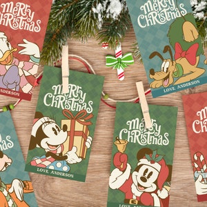 Bearbeitbare Mickey & Friends Weihnachtsgeschenkanhänger, Urlaub Geschenkanhänger, Weihnachtsleckereien Gunstbeutel Etikett, digital, druckbar