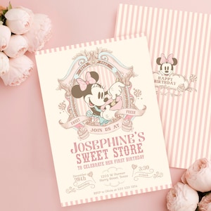 Vintage Minnie Birthday Invitation, Disneyland Birthday Invitation, Candy Birthday, Invitation, Digital, Printable