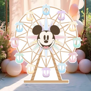 印刷可能なミッキー観覧車の切り抜き、ディズニーランドの誕生日パーティーのスタンドアップ小道具、ミッキーのベビーシャワーパーティーの飾り付け、デジタルファイル