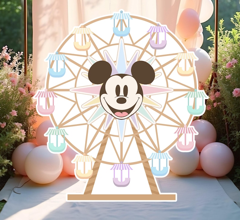 Printable Mickey Ferris Wheel Cutout, Disneyland Birthday Party Stand Up Prop, Mickey Baby Shower Party Decoration, Digital file image 1