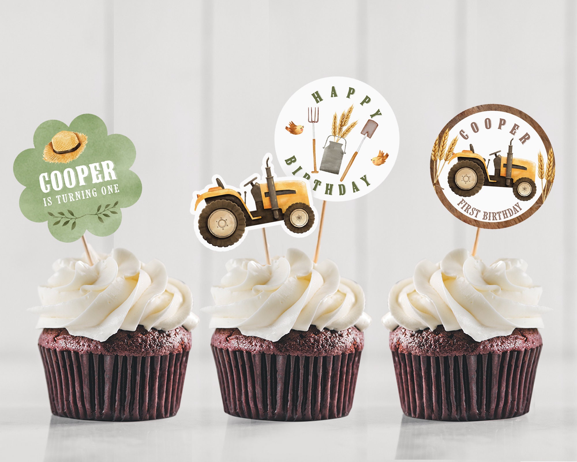 Printable Tractor Cupcake Topper, Printable Cupcake Topper, Party ...