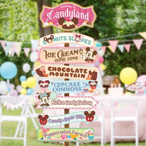 Mickey Candyland Party Directional Sign, Minnie Confectionery Birthday, Disney Ice Cream Birthday, Magical Party Decoration, Digital file