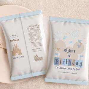 Borsa per chip modificabile del compleanno più felice sulla Terra, borsa per chip compleanno Disneyland, file digitale