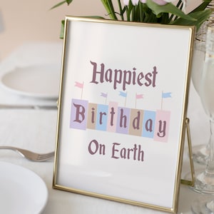Printable Disneyland Birthday Sign, Happiest Birthday On Earth, Mickey Birthday, Disneyland Party Decoration, Digital file