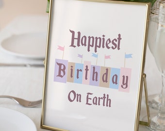 Printable Disneyland Birthday Sign, Happiest Birthday On Earth, Mickey Birthday, Disneyland Party Decoration, Digital file