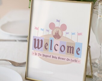 Printable Disneyland Baby Shower Sign, Happiest Baby Shower On Earth, Mickey Baby Shower, Disneyland Party Decoration, Digital file