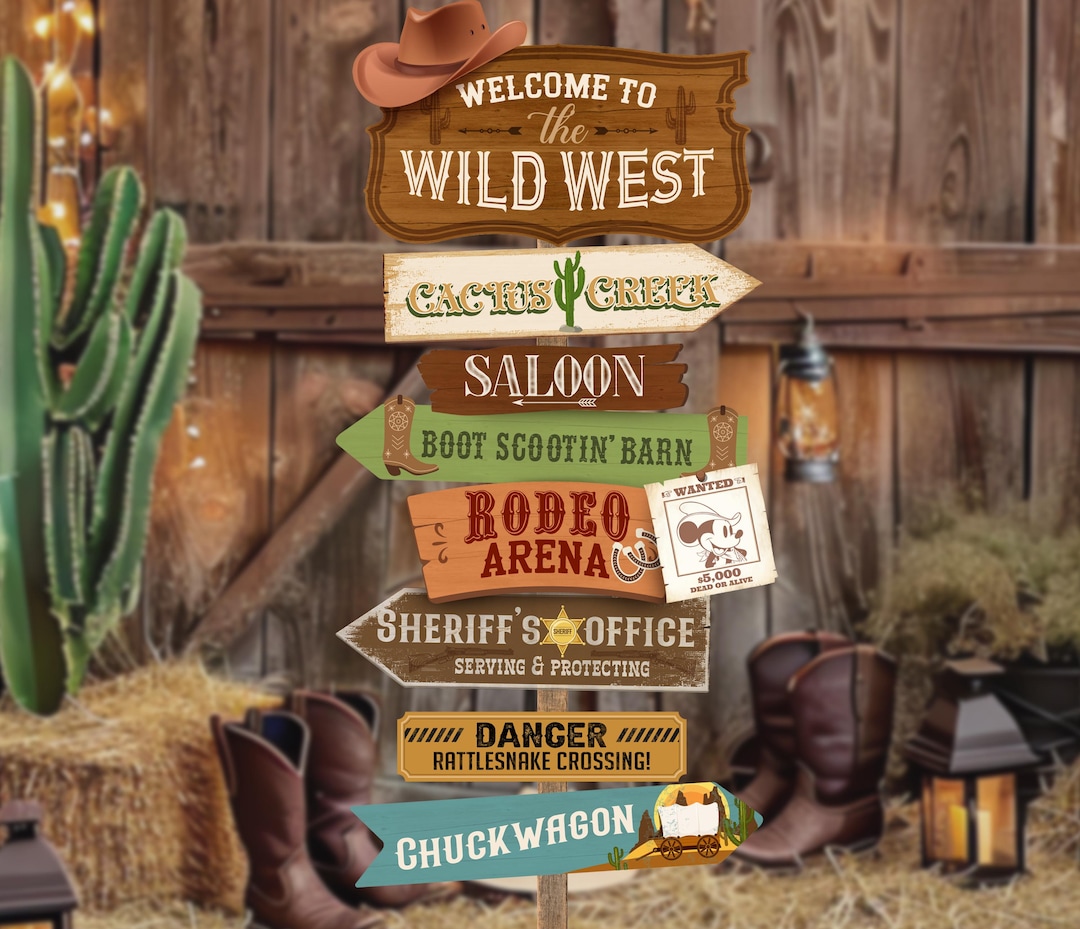 Texas Rodeo Sign Printable Rodeo Birthday Party Directional Signs, Mickey Cowboy Baby ...