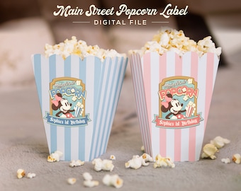 Minnie Popcorn-etikett, Main Street Popcorn, Minnie födelsedag, magisk festdekoration, digital fil