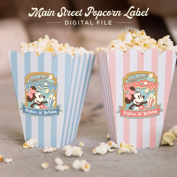 Minnie Popcorn Label, Main Street Popcorn, Minnie Verjaardag, Magische Feestdecoratie, Digitaal bestand