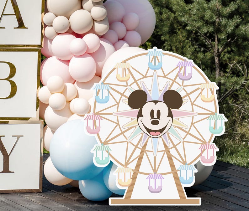 Printable Mickey Ferris Wheel Cutout, Disneyland Birthday Party Stand Up Prop, Mickey Baby Shower Party Decoration, Digital file image 3