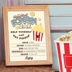 Mickey Popcorn Bar Help Yourself Sign, Main Street Popcorn, Mickey Movie Night Birthday, Disneyland Party Decoration, Digital file