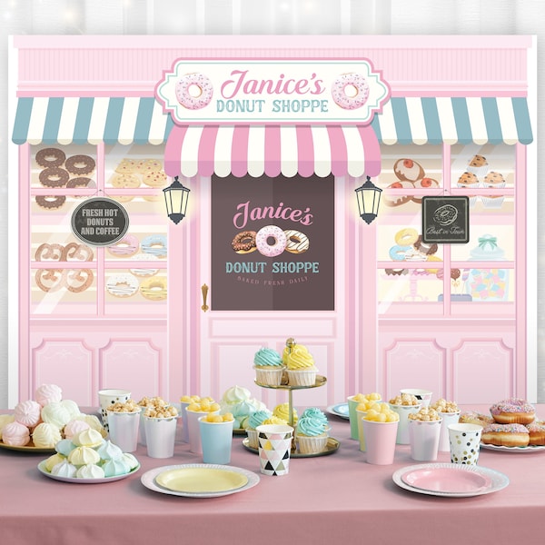 Printable Donut Shoppe Backdrop, Perfect for any donut theme birthday party or event, Digital file