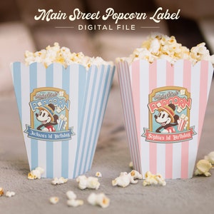 Mickey Popcorn Label, Main Street Popcorn, Mickey Birthday, Magical Party Decoration, Digital file