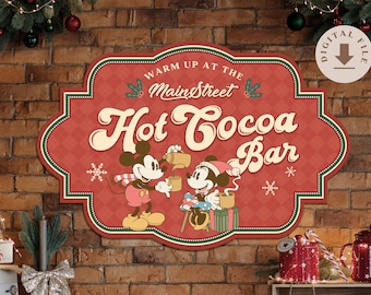 Mickey and Minnie Hot Cocoa Sign, Mainstreet Hot Chocolate Bar, Christmas Party Decoration, Digital file
