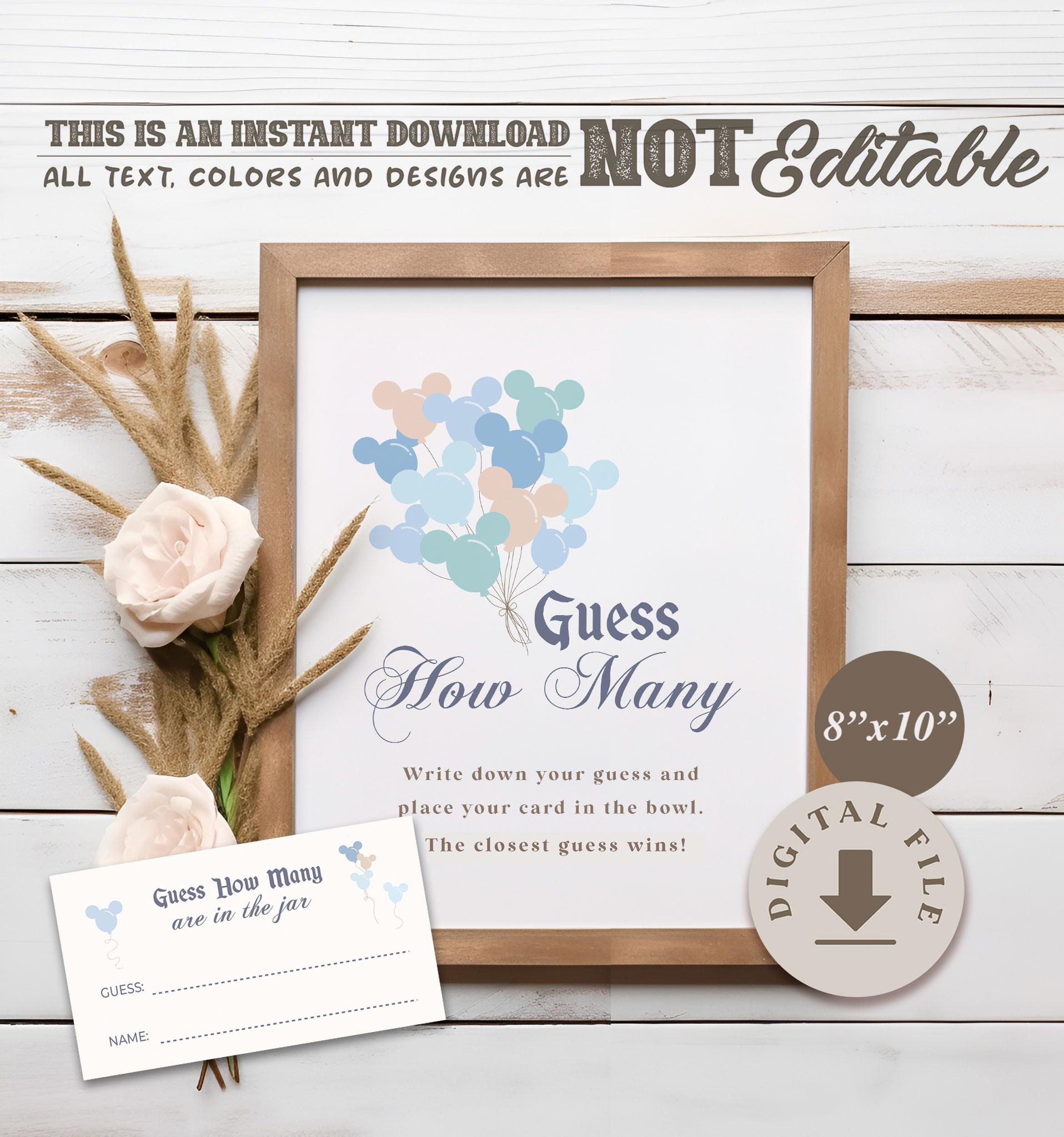 Printable Guess How Many Game, Disneyland Baby Shower Game Sign ...