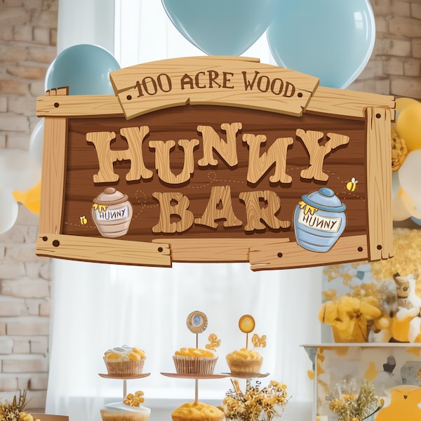 Winnie the Pooh Hunny Sign, Hundred Acre Wood Birthday, Rumbly in your Tumbly, Bear Baby Shower, Classic Pooh Party Decoration, Digital file