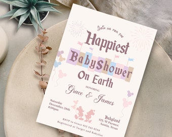Happiest Baby Shower On Earth Invitation, Disneyland Baby Shower Invitation, Mickey Baby Shower, Minnie Baby Shower, Digital, Printable