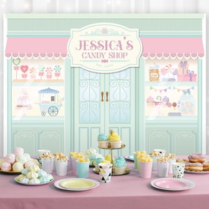Editable Candy Shop Backdrop, Candy Theme Decor