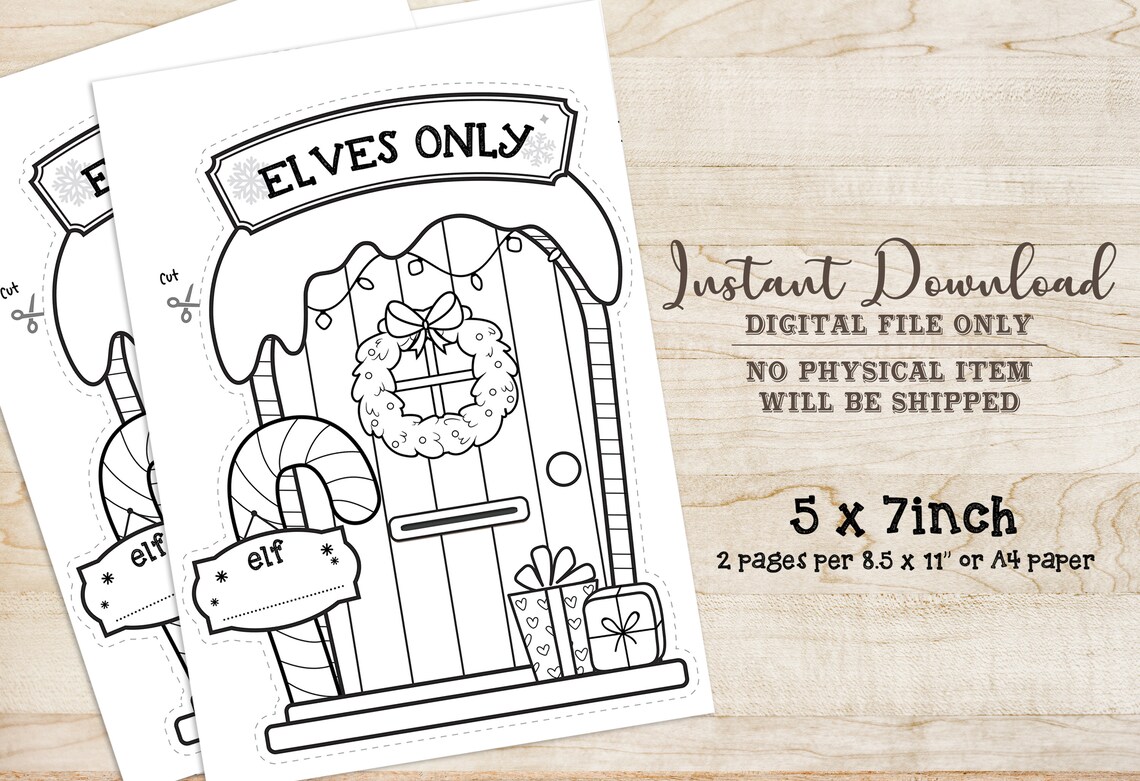 Printable Elf Door Coloring Pages Christmas Activity for - Etsy